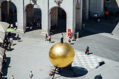 Kapitelplatz, Man on Ball, Stephan Balkenhol, View of Salzburg, from Salzburg castle, Austria