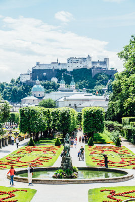 Fortress Hohensalzburg, from Mirabell gardens, Salzburg, Austria