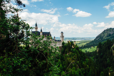 Hiding Neuschwanstein Castle, view from Marienbrucke,  Bavaria, Germany