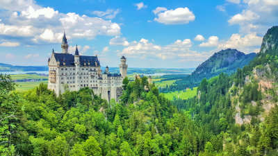 HDR, Neuschwanstein Castle, view from Marienbrucke,  Bavaria, Germany