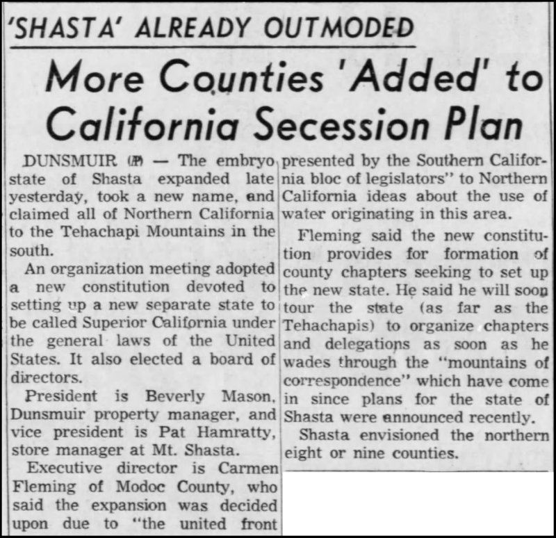 proposal for a new state of shasta made up of some california counties 1957 january 15.jpg