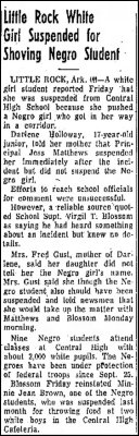 white girl suspended for shoving negro girl 1958 january 13