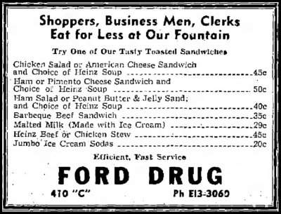 menu of drug store fountain in oklahoma 1958 january 13