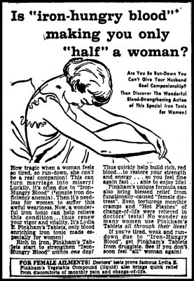 ad for iron pills for women who feel like half a woman