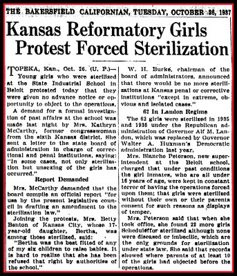 Kansas reform school forces sterilization of teenage girls 1937