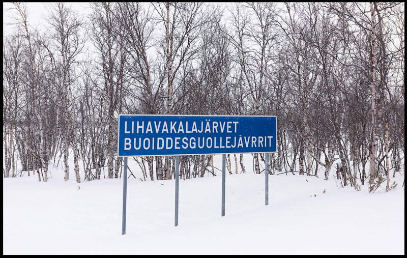 Roadsign in two languages ​​- Finnish and Sami