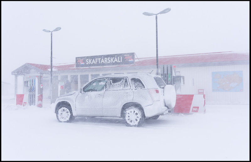 Trying to get some petrol during the storm - Kirkjubaejarklaustur