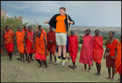 Martin jumping with the Masai boys