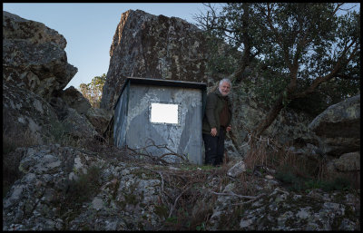 Helios Dalmau at the Bonelli hide in Sierra de San Pedro
