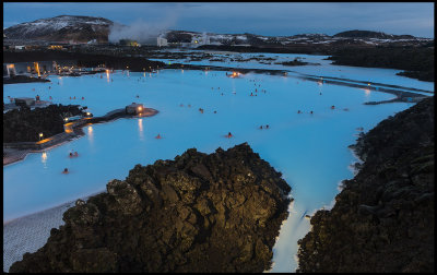 Blue Lagoon winter recreation with hot bath outside