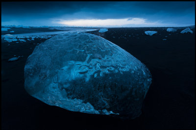 Magnificent piece of ice on the lava beach near Jkulsarlon