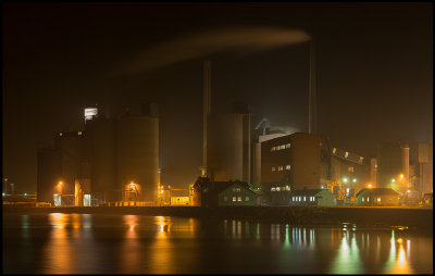 The Cementa factory a late foggy winter evening