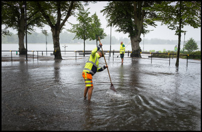 Extreme raining outside Växjö Hospital ambulance entrance