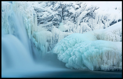 The frozen waterfall Tnnforsen in Jmtland 