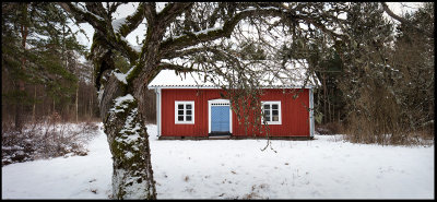 Hkaryd - Old cottage in the forest near Huseby (3 files panorama)