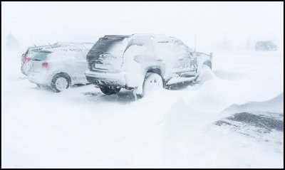 My Jeep Grand Cherokee parked outside our hotel during the storm