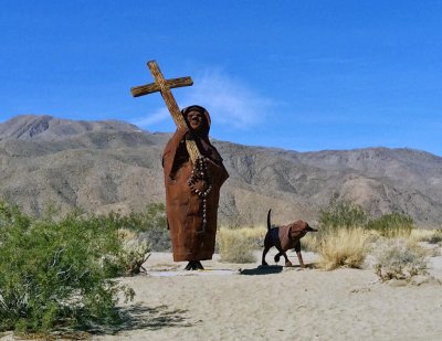 Saint and dog, Borrego Springs, CA.
