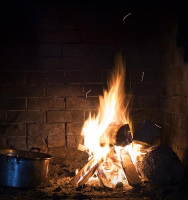 Razorback Hut warm fire