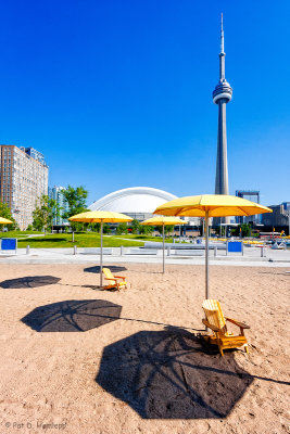 Tower and umbrellas