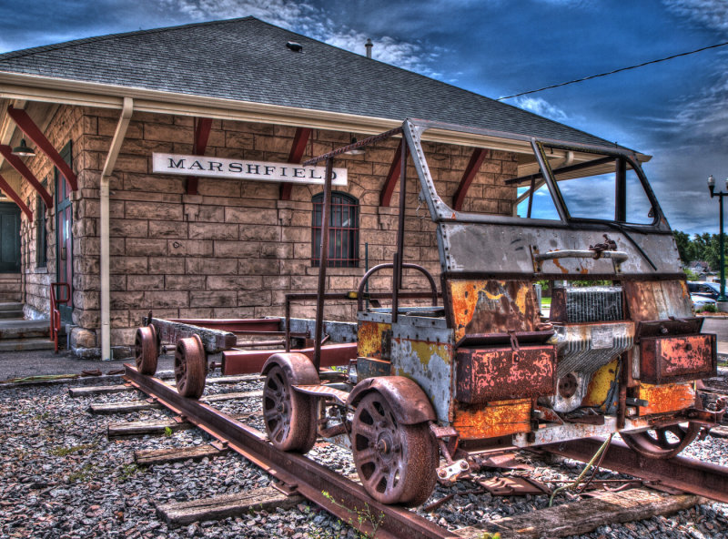 Rail Road Cart By Old Marshfield Depot, Which Is Now A Restaurant. 