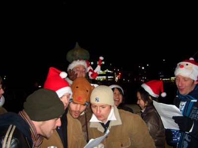 carol singing on the bridge in Sanjo, Christmas Eve