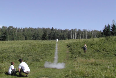 Rocket launching on the meadow