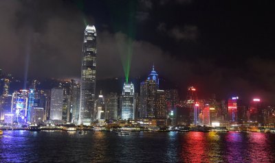 Lazer show in Victoria Harbor, Hongkong.