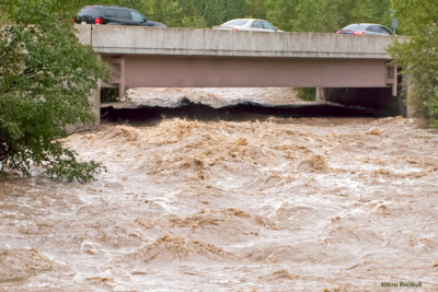 Flood flows under Highway 36 in Estes Park - z IMG_1617 