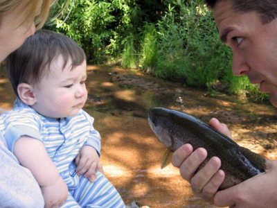 Eli meets his first fish.