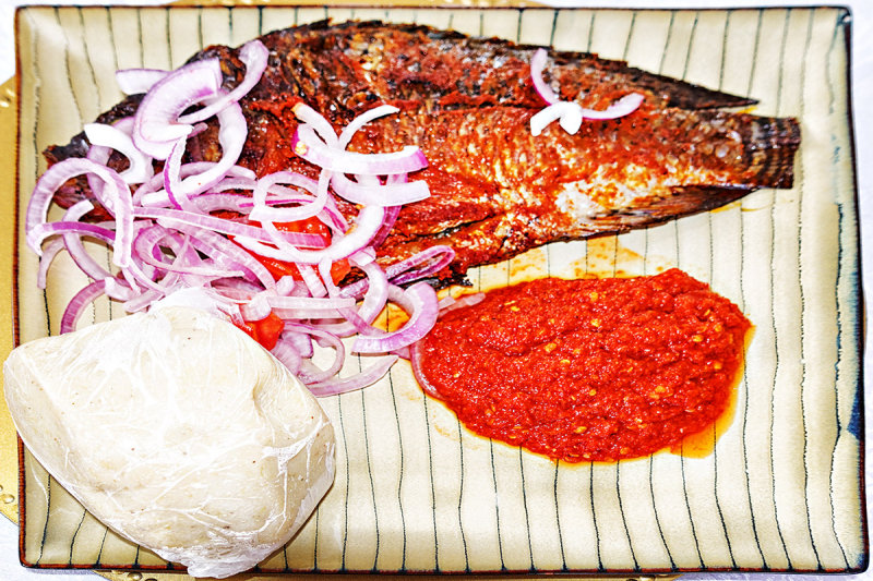 Banku and Tilapia with Peppers Stew 