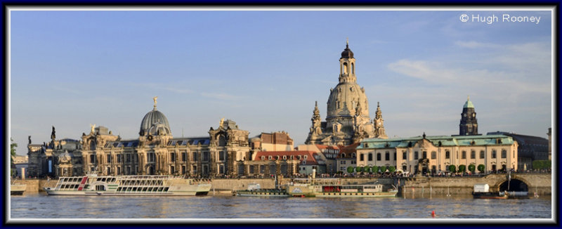 Germany - Dresden - City skyline with boats moored on the River Elbe 