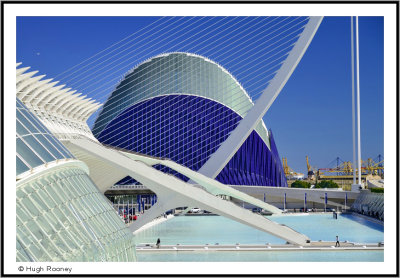Spain - Valencia - Hemisferic Príncipe Felipe Science Museum L’Assut de l’Or Bridge and Agora 