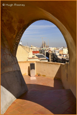 Barcelona - View of Sagrada Familia from La Pedrera's rooftop. 