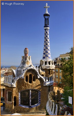 Barcelona - Parc Guell - Gaudi building at the entrance.