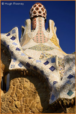 Barcelona - Parc Guell - Gaudi building at the entrance - Roof Detail. 