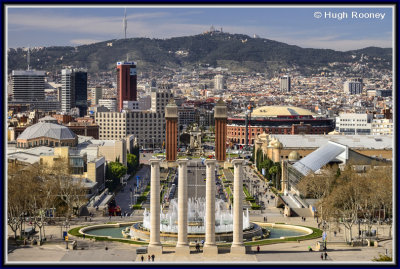 Barcelona - Plaa Plaza dEspanya and general vista towards Tibidabo mountain 