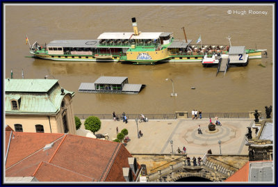 Dresden - Partially submerged tourist boat as River Elbe floods 