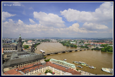 Dresden - View of  the River Elbe in flood from the dome of Frauenkirche 