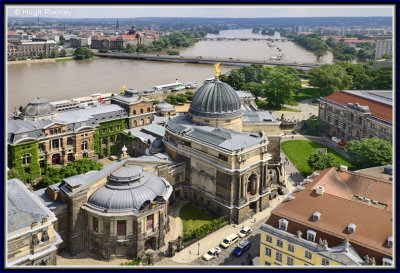 Dresden - View of  the Albertinum Art Gallery and River Elbe from the dome of Frauenkirche 