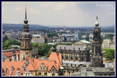 Dresden - View of  the Hausmann Tower and Hofkirche from the dome of Frauenkirche 