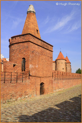  Warsaw - Old Town - City wall with Barbakan or Barbican defensive gate 