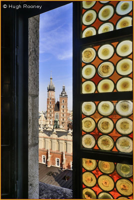   Krakow - View from Town Hall Tower over the Cloth Hall to St Marys Church 