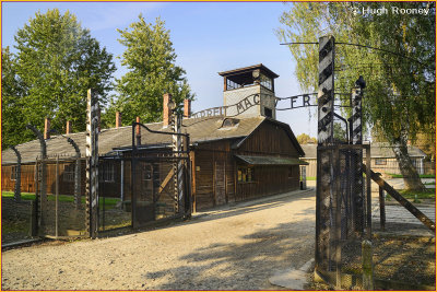  Auschwicz Concentration Camp - Entrance gate with Arbeit Macht Frei slogan 