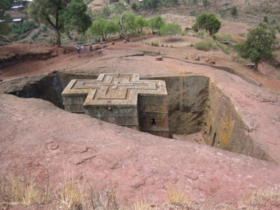 Top view of Bet Giorgis, the last of the churches built by Lalibela