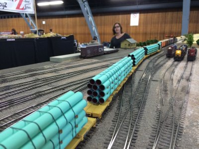 Cut of pipe cars rolling into Mojave Yard