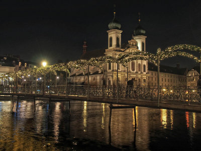 Lucerne at night with Jesuiten Church