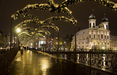 Lucerne at night with Jesuiten Church