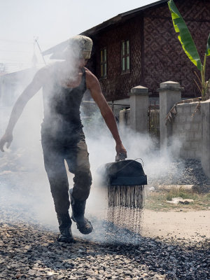 Road construction: Hot weather and hot tough job.