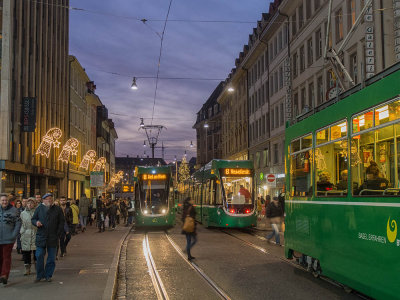 Tram in Basel at Christmas time