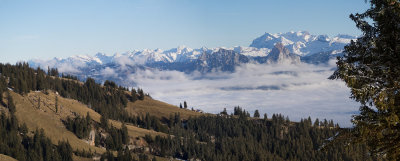 View from Mount Rigi to a montain range.